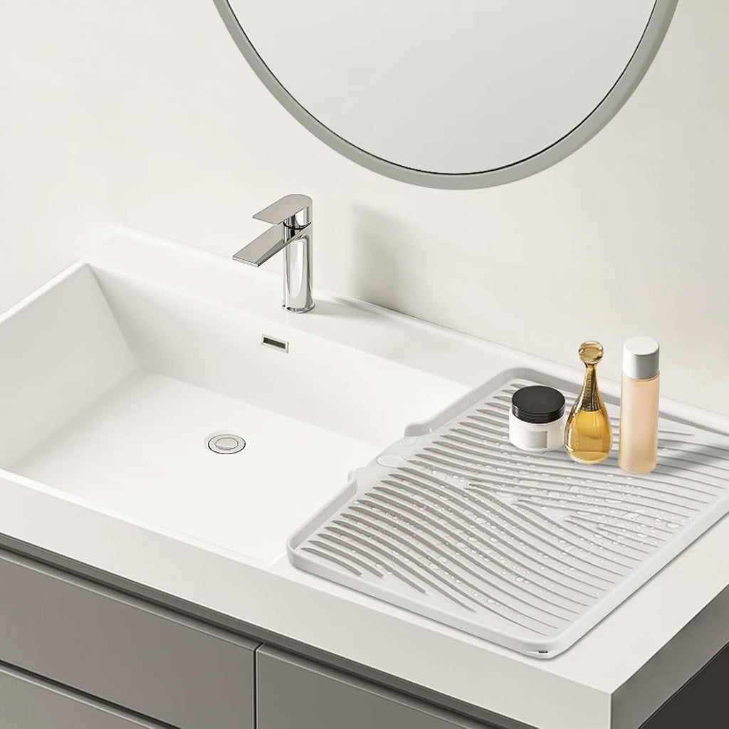 Silicone Dish Drying Mat, Stone Drying Mat for Kitchen Counter with Built-In Drain, Non-Slip Drain Pad with Built-in Drain, Heat Resistant Stone Drying Mat, 1Pcs 19.7" x 17", Cream