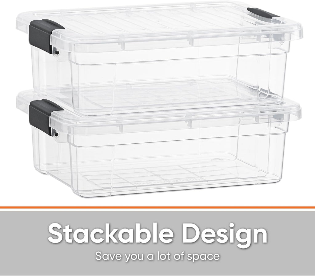 Superio Clear Storage Boxes with Lids, 1.27 Quart Plastic Container Bins for Organizing, Stackable Crates, BPA Free, Non Toxic, Odor Free, Organizers for Home, Office and Dorm, 4 Pack