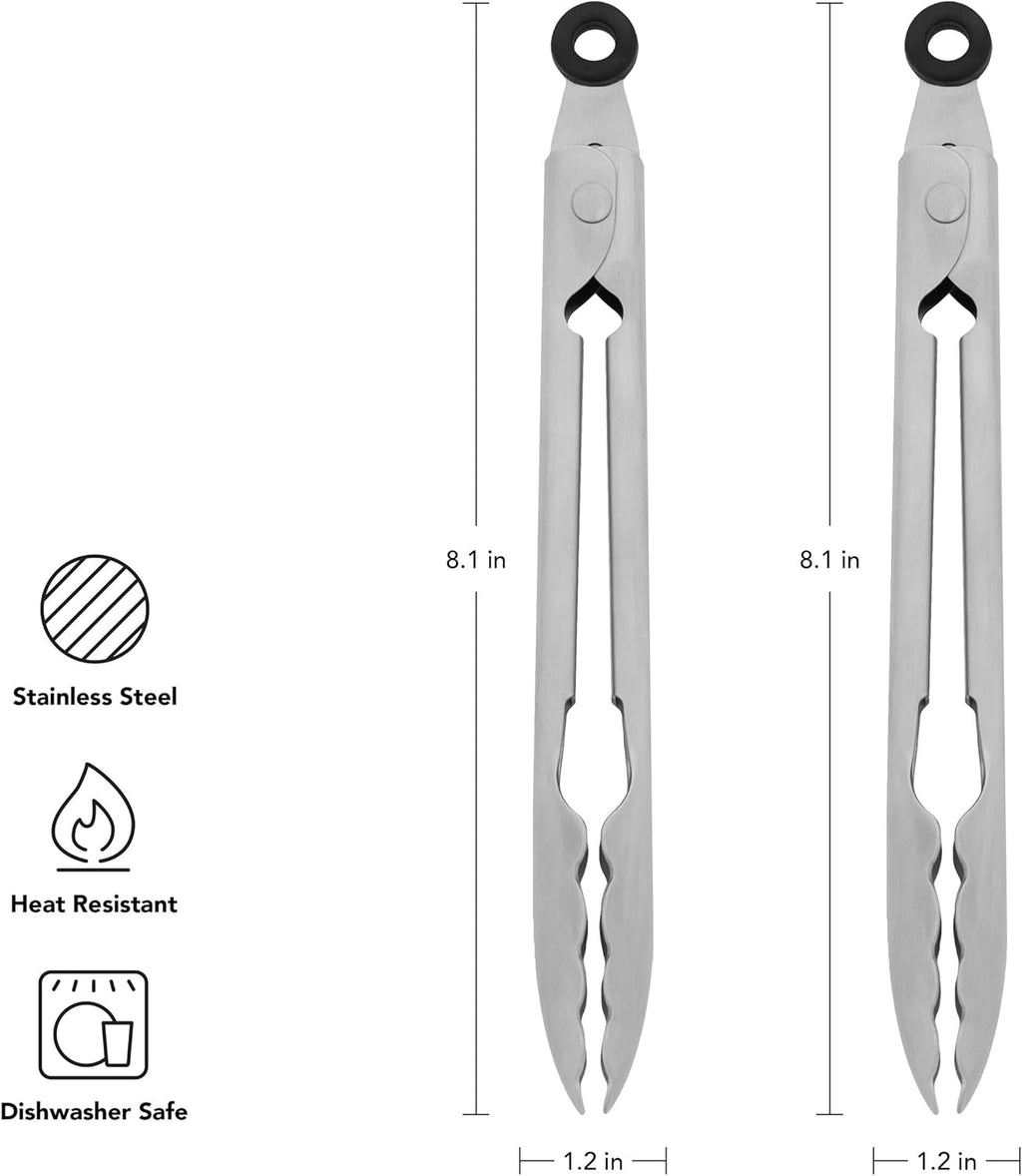 KitchenAid Set of 2 Stainless Steel Tongs with Scalloped Edges Easy Lock Dishwasher Safe Durable and Versatile Silver 7 Inch