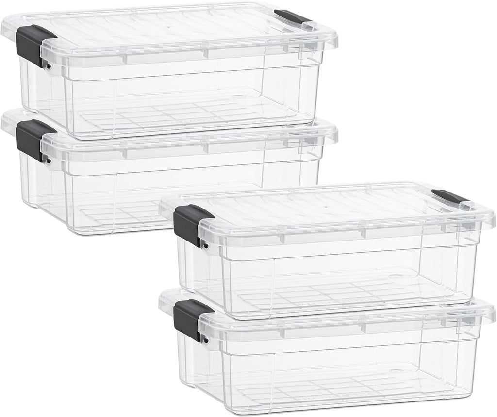 Superio Clear Storage Boxes with Lids, 4.5 Quart Plastic Container Bins for Organizing, Stackable Crates, BPA Free, Non Toxic, Odor Free, Organizers for Home, Office and Dorm, 4 Pack