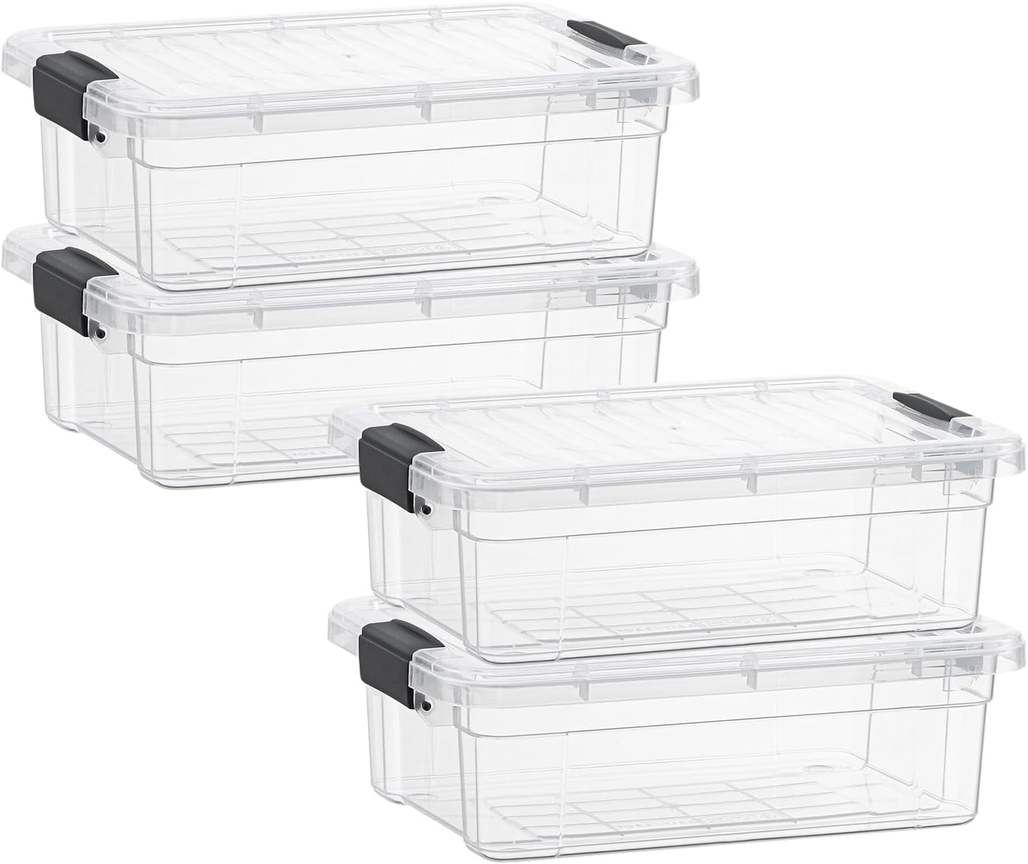 Superio Clear Storage Boxes with Lids, 4.5 Quart Plastic Container Bins for Organizing, Stackable Crates, BPA Free, Non Toxic, Odor Free, Organizers for Home, Office and Dorm, 4 Pack