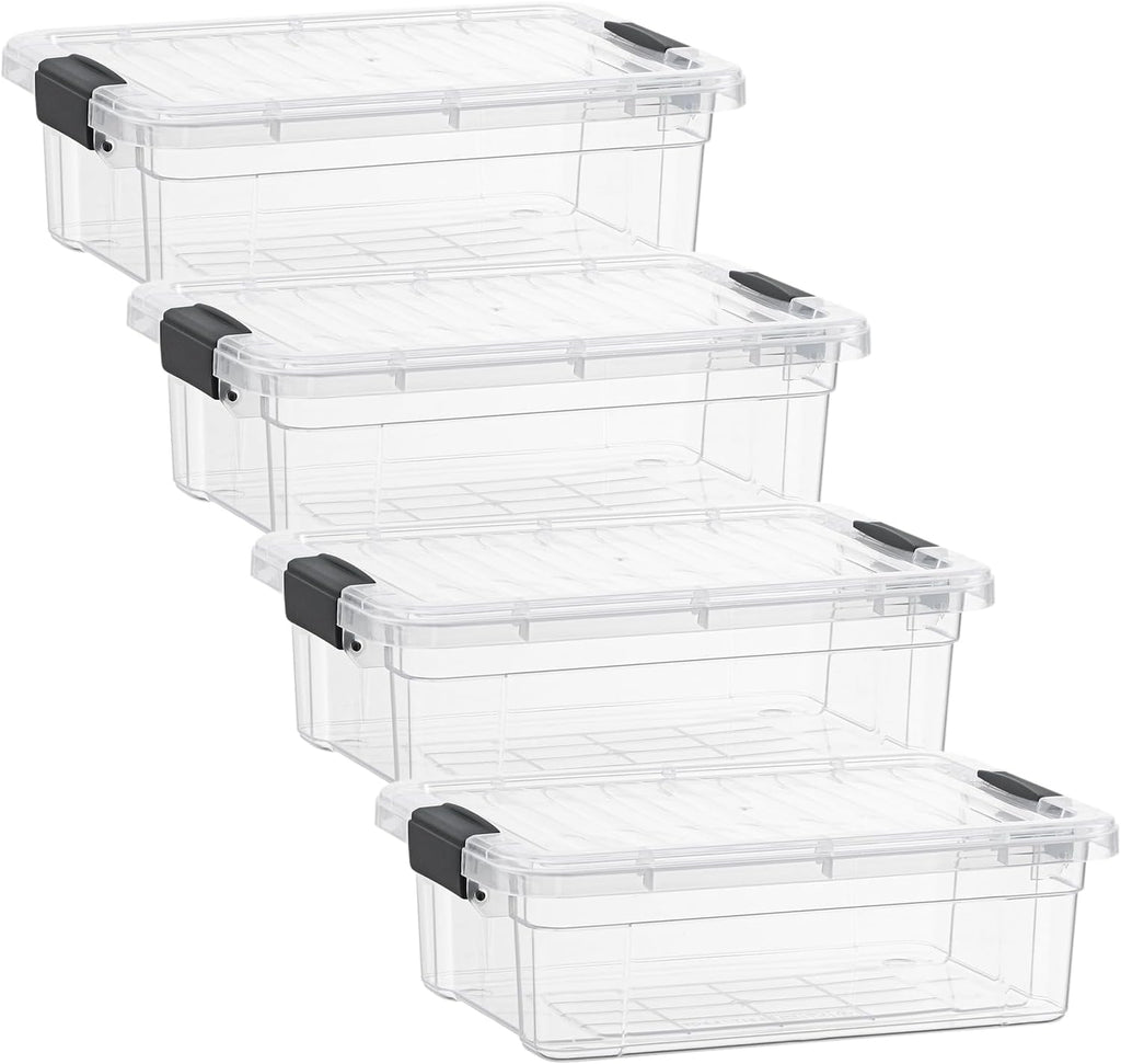 Superio Clear Storage Boxes with Lids, 2.5 Quart Plastic Container Bins for Organizing, Stackable Crates, BPA Free, Non Toxic, Odor Free, Organizers for Home, Office and Dorm, 4 Pack