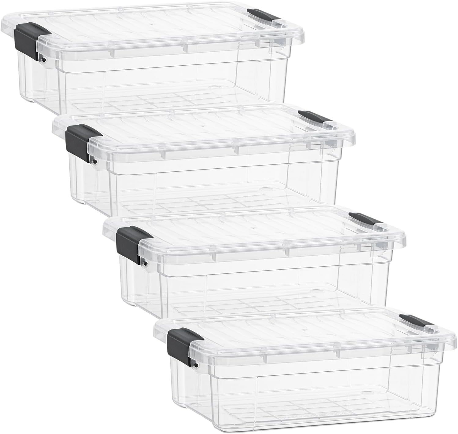 Superio Clear Storage Boxes with Lids, 2.5 Quart Plastic Container Bins for Organizing, Stackable Crates, BPA Free, Non Toxic, Odor Free, Organizers for Home, Office and Dorm, 4 Pack