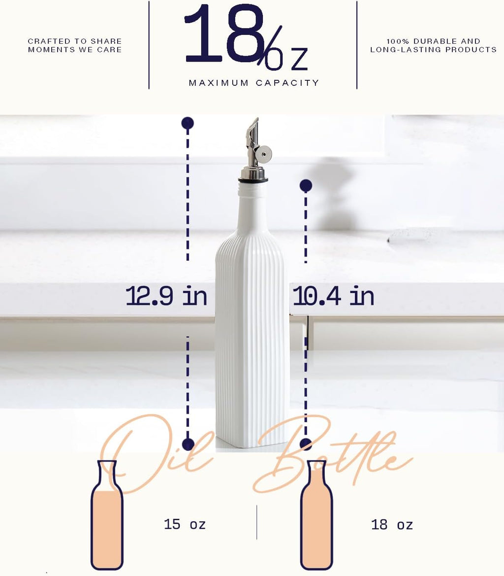 getstar 18 oz Olive Oil Dispenser Bottle for Kitchen, Ceramic Oil Bottle with Automatic Stainless Steel Pourer