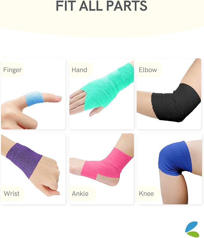 FriCARE Self Adhesive Bandage Wrap, Medical Tape in First Aid Kit, Cohesive Bandages for Wounds Sport Vet, FSA/HSA Eligible, 2 Inches X 5 Yards 16 Rolls, Vivid