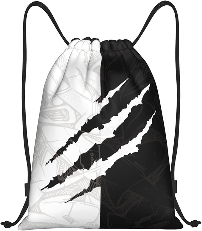 Cool Drawstring Bags Scratch Pattern Art Design Sport Gym Sack Drawstring Bag Black White Yin and Yang Design Stylish String Bag Yoga Bag for Men Women