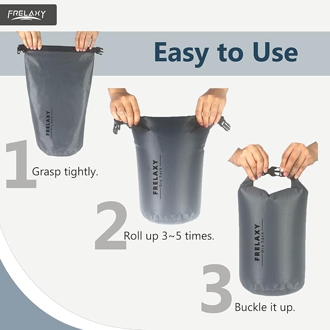 Frelaxy Waterproof Dry Bag 2 Pack/3 Pack, Lightweight Portable Dry Bags, 5L & 15L & 25L Durable Dry Sack Set Keep Gear Dry for Hiking, Camping, Boating, Backpacking, Kayaking (3 Pack - Gray)