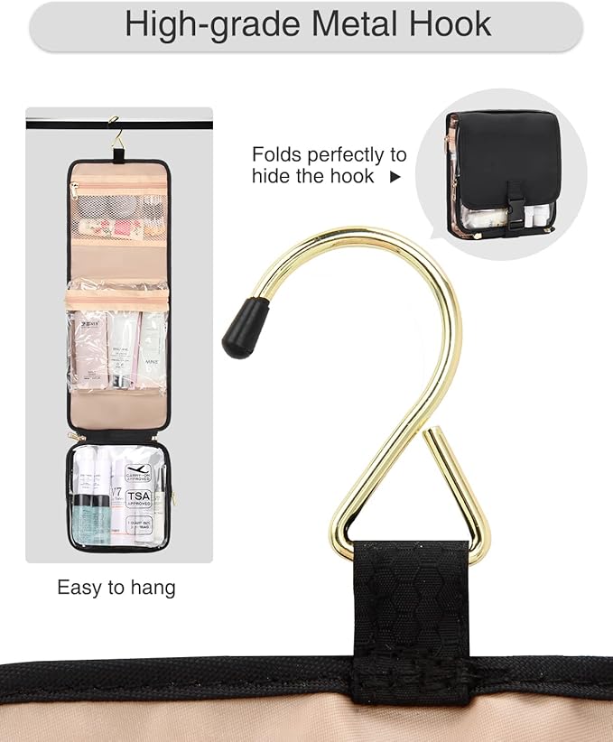 Relavel Travel Toiletry Bag for women with Detachable TSA Approved Toiletry Bag, Compact Hanging toiletry bag with Small Carry On 3-1-1 Clear Waterproof Travel Bags for Toiletries (M Black, A Small)