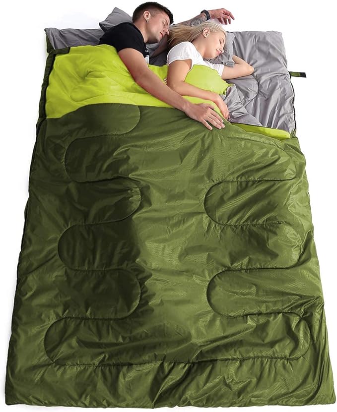 oaskys Double Sleeping Bag for Adults with 2 Pillows - Queen Size XL Waterproof Sleeping Bag for All Season Camping Hiking Backpacking 2 Person Sleeping Bags for Cold Weather & Warm