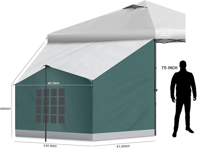 KAMPKEEPER Side Tent,Camping Tent for 10' x 10' Pop Up Canopy, Easy Set Up Gazebo,Compatible with 10' Wide Canopy Tents (Green)