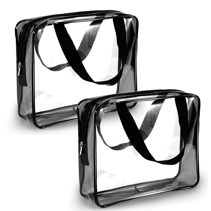 2Pcs Crystal Clear PVC Travel Toiletry Bag Kit for Women Men, Waterproof Vinyl Packing Organizer Storage Bags with Zipper Handle Straps, Cosmetic Pouch Carry on Airport Airline Compliant Bag Handbag