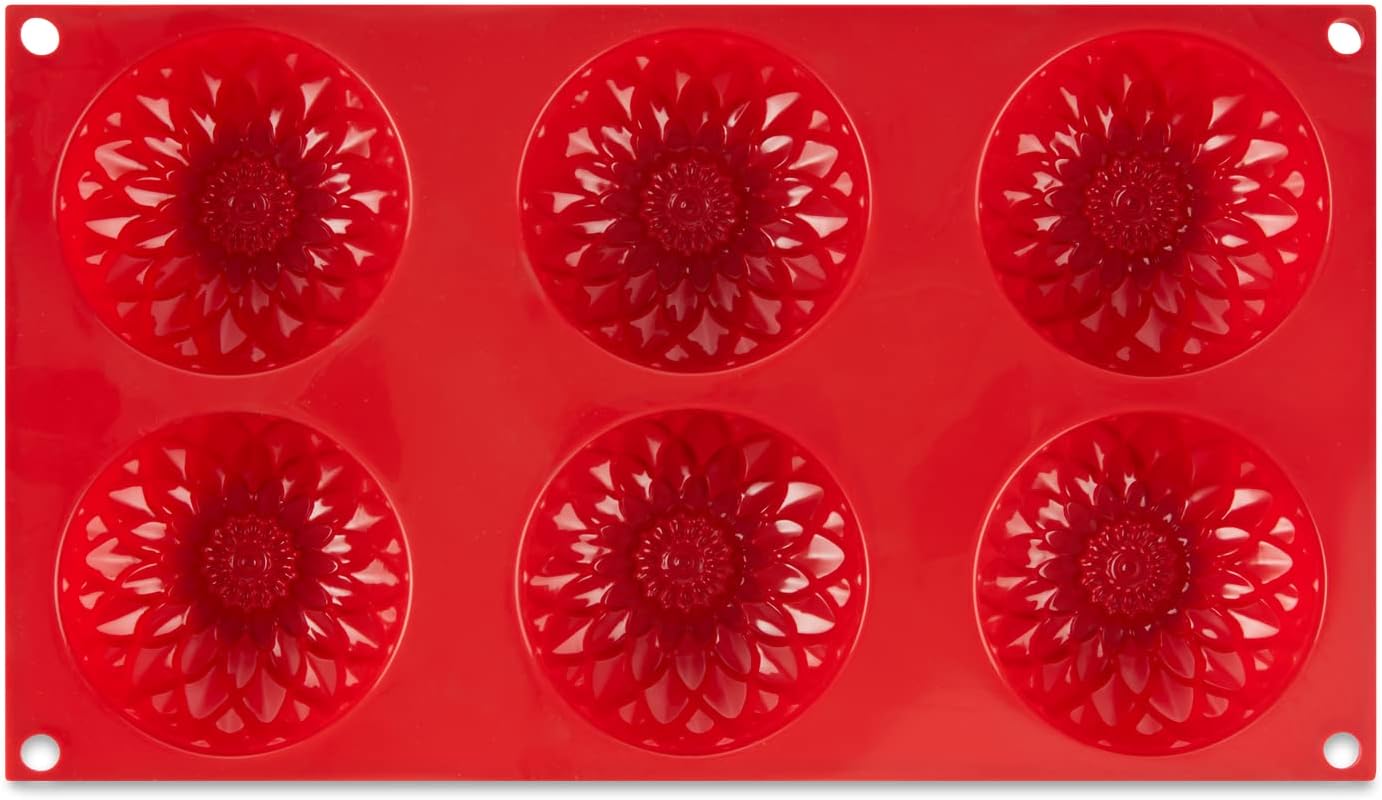 AME D'ESSENCE Dahlia Shaped Silicone Baking Mold - Non-Stick, Flexible, 6-Cup Capacity (3.89 oz), Reusable and Food-Grade - Perfect for Cakes, Tarts, Pies, and More!