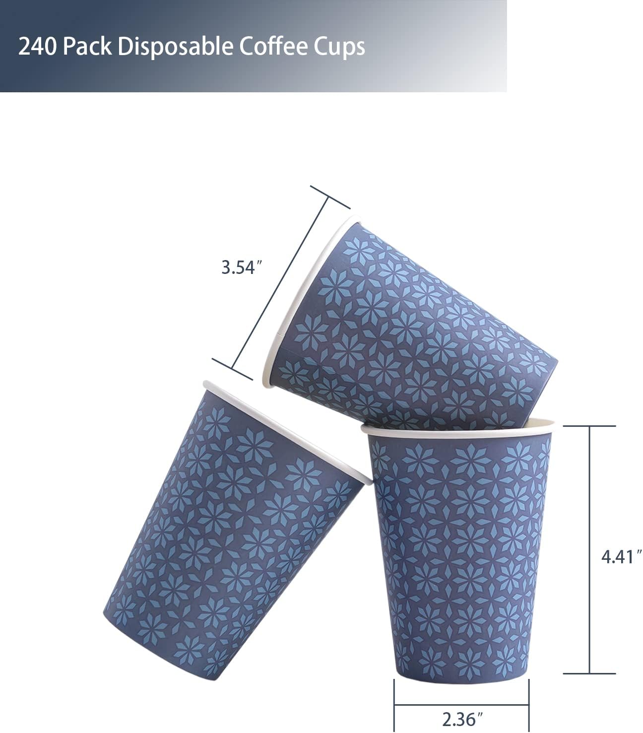 240 Pack 12 oz Disposable Paper Cups, Hot/Cold Beverage Paper Drinking Cups, Navy Floral Paper Coffee Cups 12 oz for Home-use, Office, Restaurant and Events