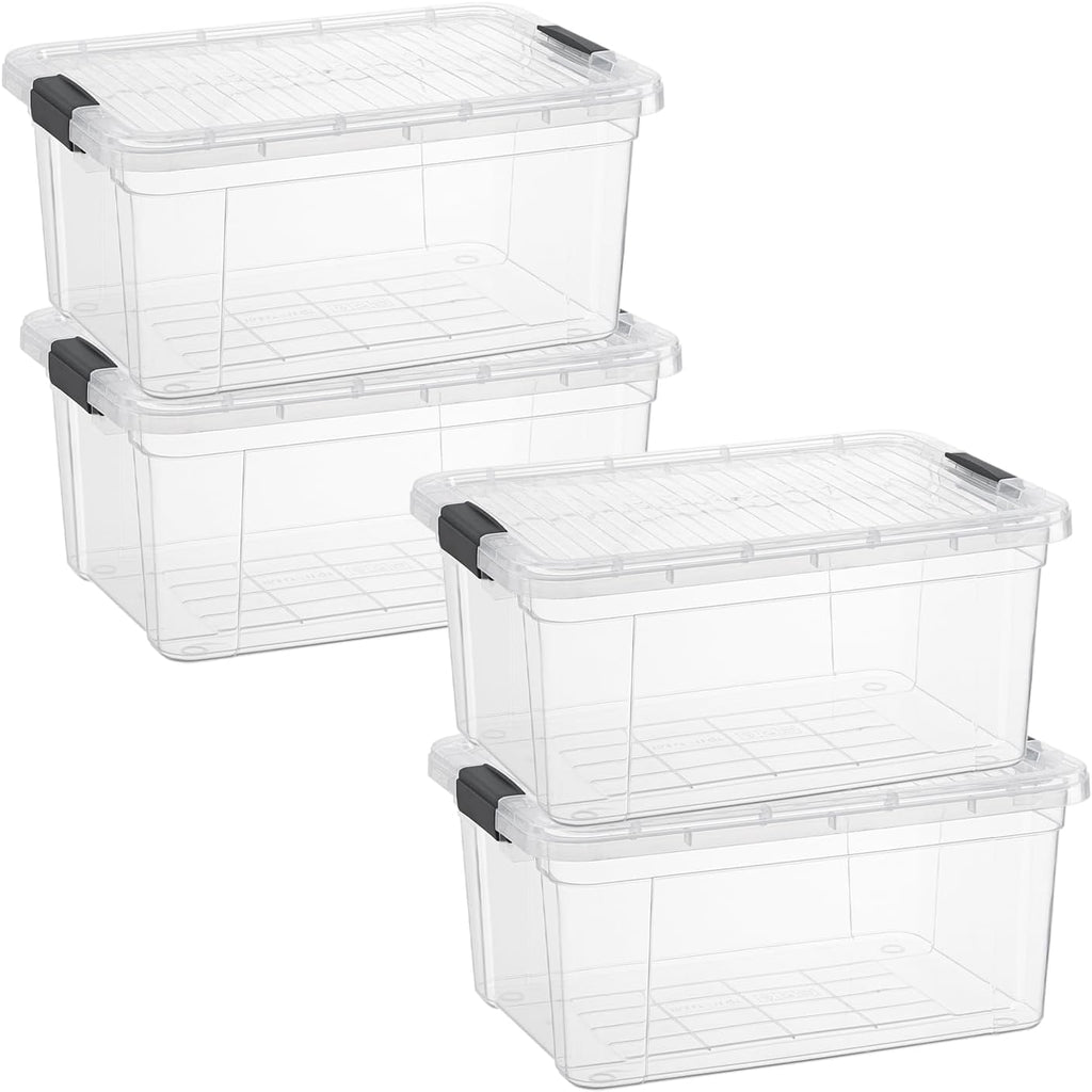Superio Clear Storage Boxes with Lids, 20 Quart Plastic Container Bins for Organizing, Stackable Crates, BPA Free, Non Toxic, Odor Free, Organizers for Home, Office and Dorm, 4 Pack