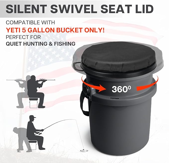 5 Gallon Bucket Seat for Yeti Bucket Only, Swivel Bucket Lid with Padded Top for Cozy Sitting, Bucket Seat Cushion for Outdoor Fishing,Hunting,Gardening,Camping,Car Washing, Baseball Training