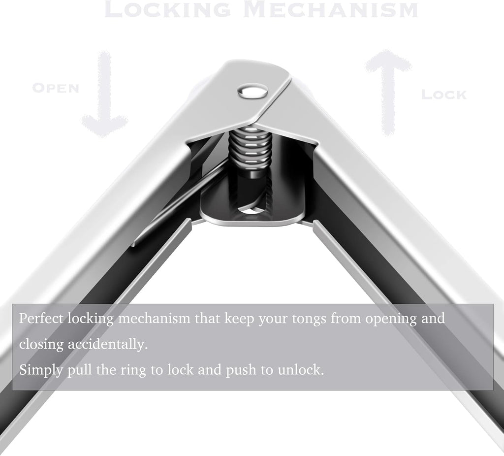Premium Silicone Set of 2 Cooking Tongs, 9-Inch & 12-Inch BPA Free Non-Stick Stainless Steel BBQ Grilling Locking Food Tong, Light Grey