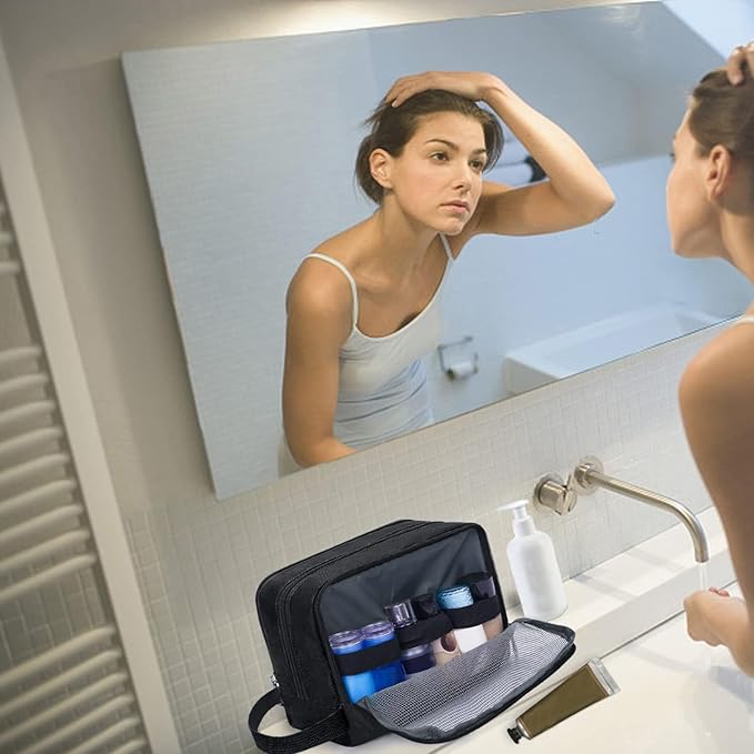 Toiletry Bag for Men Hanging Dopp Kit Water Resistant Shaving Bag Small Toiletry Bag for Traveling (Pure Black)