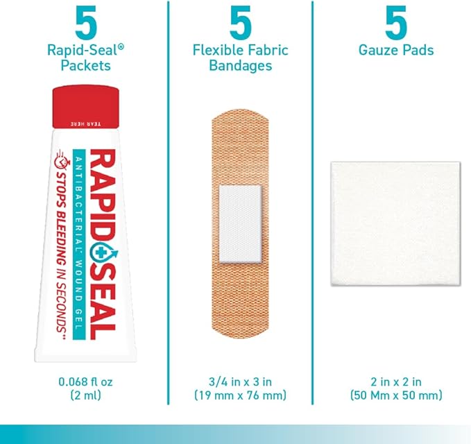 Rapid Seal 15pc Hemostatic First Aid Wound Care Kit | Stops Bleeding in Seconds | Quick Effective Bleed Control | for Blood Clotting, Trauma Kit, Blood Thinner Patients, Survival Gear and Supplies