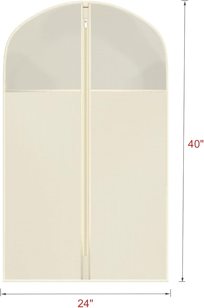 Univivi Suit Bags for Closet Storage, 40" Garment Bags for Hanging Clothes, Garment Bag for Travel and Storage with Large Visible Window for Suit Coat, Jacket, Sweaters (Set of 6), Biege