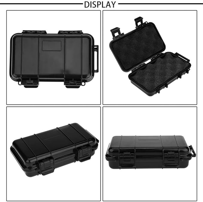 Tbest Outdoor Waterproof Shockproof Airtight Survival Box Storage Container Case Carry Box Black Dry Storage Box for Fishing Camping Hiking Outdoor Activities