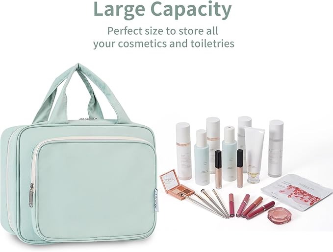 Narwey Hanging Toiletry Bag for Women Travel Makeup Bag Organizer Toiletries Bag for Travel Size Essentials Accessories Cosmetics (Mint Green (Medium))