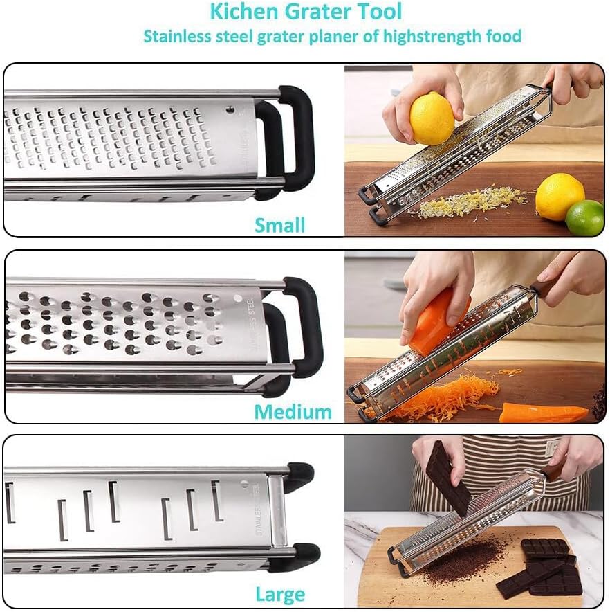 3 in 1 Cheese Grater Zester Citrus Lemon 304 Stainless Steel Zester Versatile Sharp Tool for Parmesan Cheese Ginger Garlic Nutmeg Chocolate Vegetables Fruits 15''