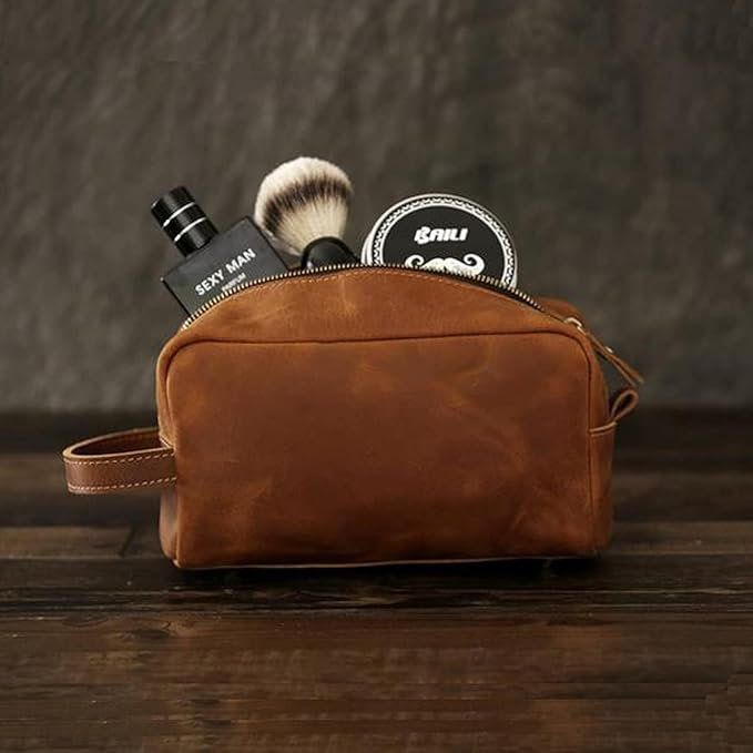 Travel Toiletry Bag for Men Leather Dopp Kit Bags Christmas Gift