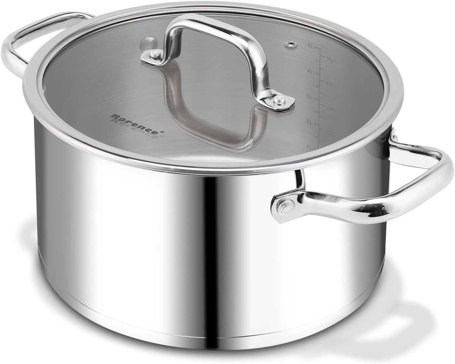 Rorence 6 Quart Stainless Steel Stockpot, Tri-Ply Base Large Pot for Cooking with Lid for Soup, Pasta, Vegetable, Induction Cooking Pot for All Stoves, Oven & Dishwasher Safe