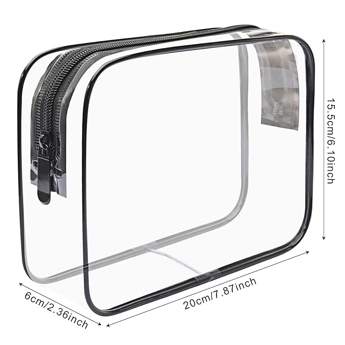 Lermende 2pcs Clear Toiletry Bag TSA Approved Travel Bag,Carry On for Travel,Airport Airline Accessories Compliant Bag,Quart Sized Makeup Cosmetic bag Women Men (Transparent Black, 2 Pack)