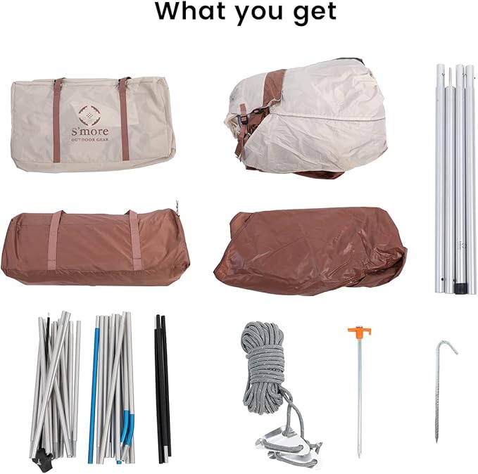 S'More Glamping Tent with Porch, 2/3/4/5/6 Person Durable Weatherproof Camping Tent, Large Family Tent with Room Divider, Easy Setup Tent with Screen Room