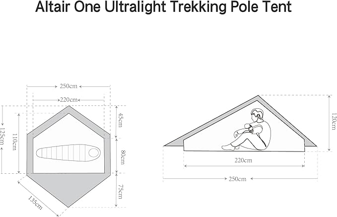 Altair One Ultralight Trekking Pole Backpacking Tent, Waterproof SIL Nylon, Double Wall, 3 Season, 1 Person Shelter for Backpacking, Hiking, Camping, Trekking, Bushcraft