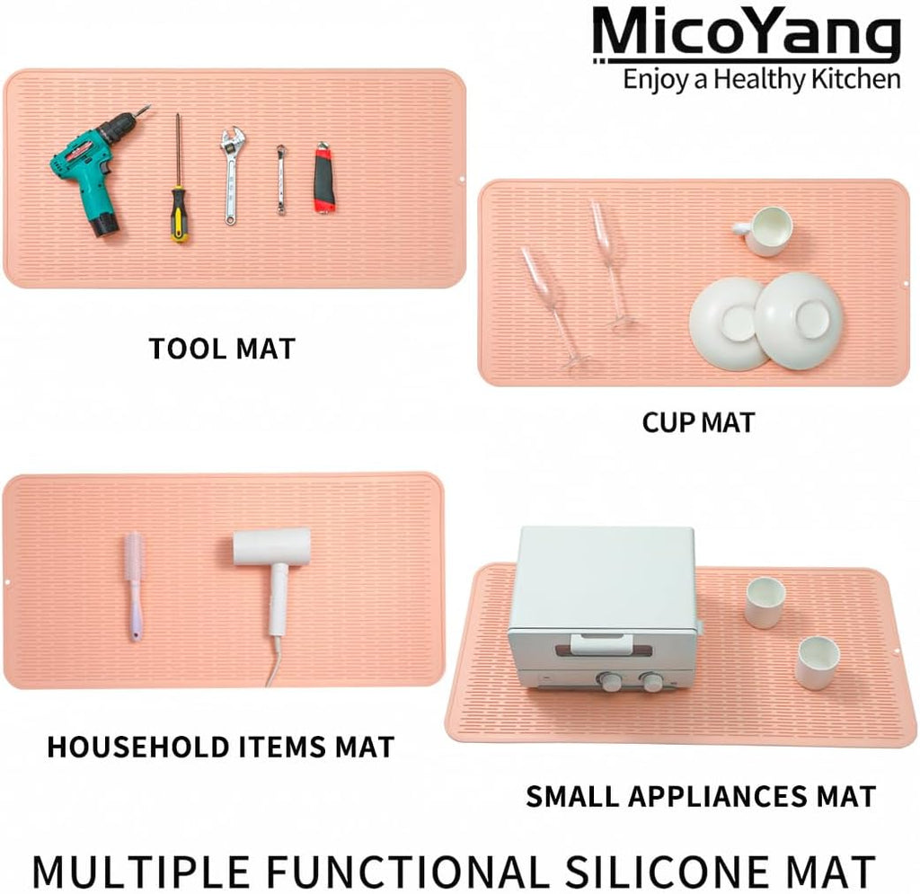 Silicone Dish Drying Mat for Multiple Usage,Easy clean,Eco-friendly,Heat-resistant Silicone Mat for Kitchen Counter or Sink,Refrigerator or Drawer Liner Pink 5XL 36inches x 18inches