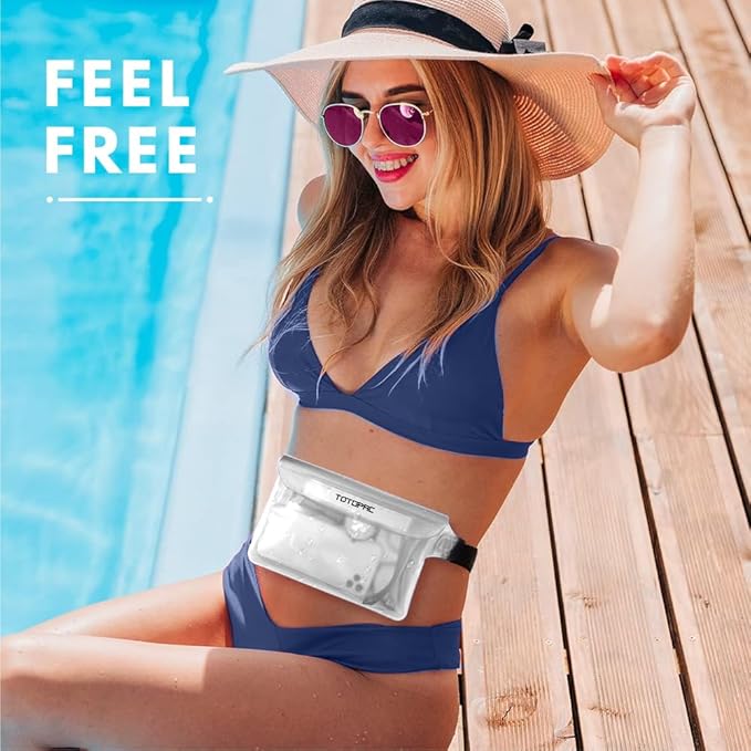 2-Pack Waterproof Fanny Pack, Phone Pouch with Waist Strap, 9x6.7 Inch Dry Bag for Phone, Cash, and Valuables – for Swimming, Kayaking, Boating, Snorkeling, and Water Sports (2, White + White)