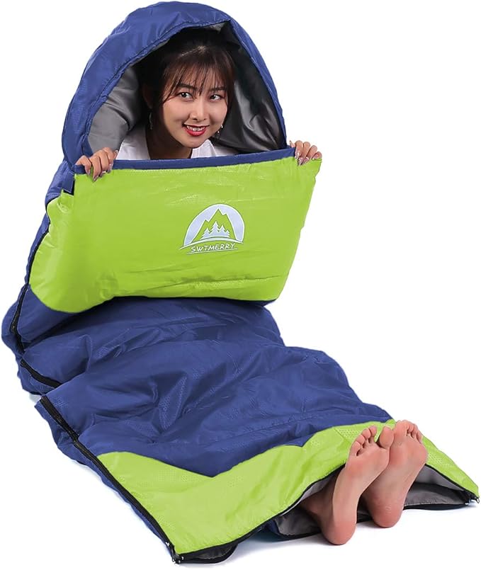 SWTMERRY Sleeping Bag 3 Seasons (Summer, Spring, Fall) Warm & Cool Weather - Lightweight,Waterproof Indoor & Outdoor Use for Kids, Teens & Adults for Hiking and Camping