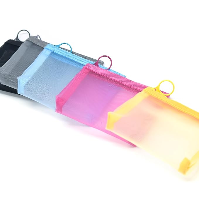 patu Widened Mini Zipper Mesh Bags, Size S, 5" x 4" x 2", 5 Pieces, Beauty Makeup Lipstick Cosmetic Accessories Organizer, Small Travel Kit Storage Pouch, Assorted Colors