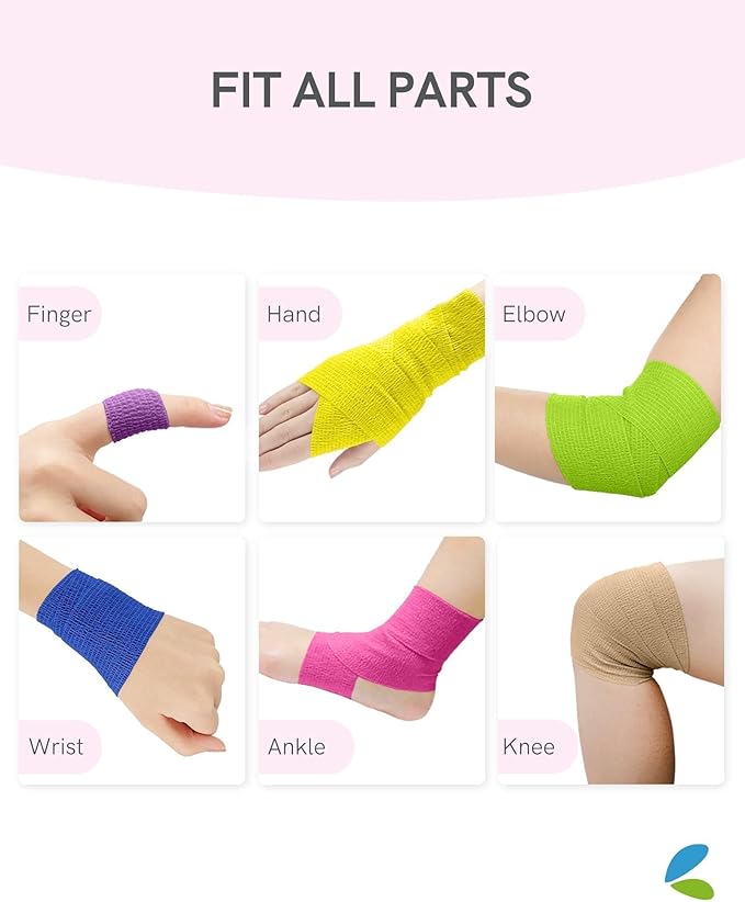 FriCARE Self Adhesive Bandage Wrap, Medical Tape in First Aid Kit, Cohesive Bandages for Wounds Sport Vet, FSA/HSA Eligible, 2 Inches X 5 Yards 12 Rolls, Palette