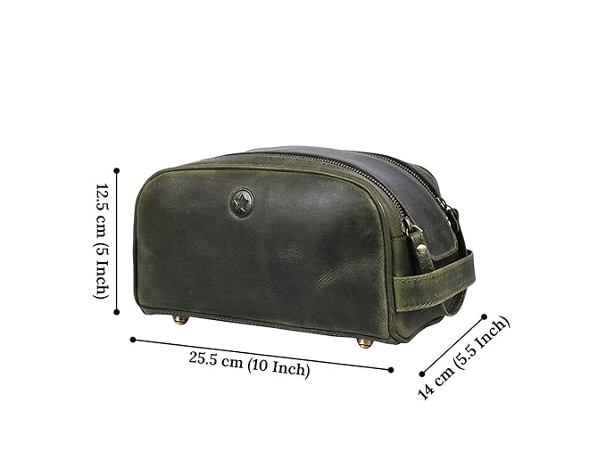 10" Premium Leather Toiletry Travel Pouch With Waterproof Lining | King-Size Handcrafted Vintage Dopp Kit By Aaron Leather Goods (Tawny)