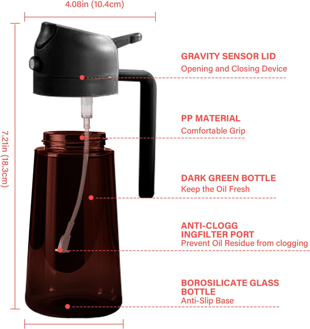 16oz Oil Dispenser Bottle for Kitchen - 2 in 1 Olive Oil Dispenser and Oil Sprayer - 470ml Olive Oil Bottle - Oil Sprayer for Cooking, Kitchen, Salad, Barbecue Black (Wine red with black lid)