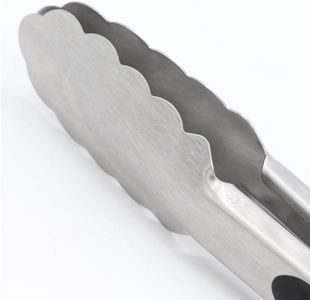 304 Stainless Steel Kitchen Cooking Tongs, 12" and 14" Set of 2 Sturdy Grilling Barbeque Brushed Locking Food Tongs with Ergonomic Grip, Black