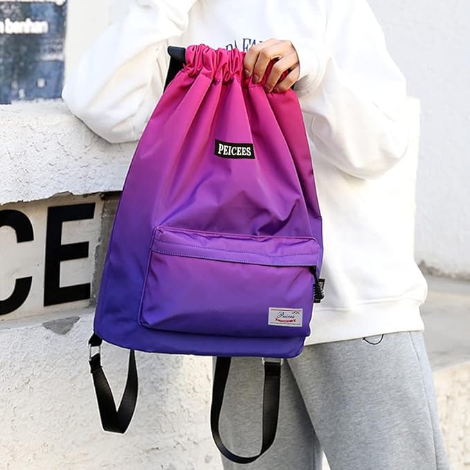 Peicees Waterproof Drawstring Sport Bag Lightweight Sackpack Backpack for Men and Women