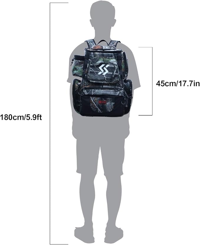 Sougayilang Fishing Tackle Backpack Waterproof Tackle Bag Storage with 4 Trays Tackle Box and Protective Rain Cover for Camping Hiking - Camouflage