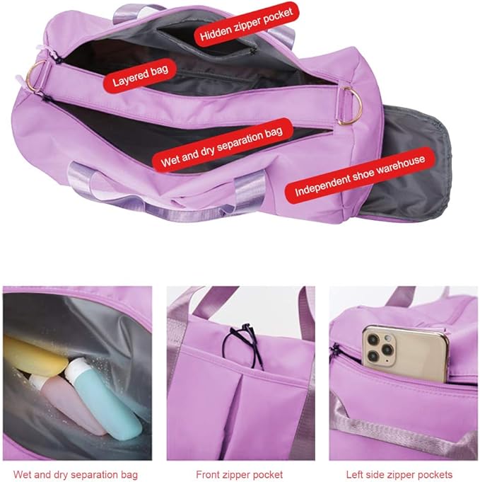 Blackwheel Sports Gym Bag With Shoe Bag Wet Bag Duffle Bag Waterproof Travel Bag for Women Cute Gym Bag Taro 29L