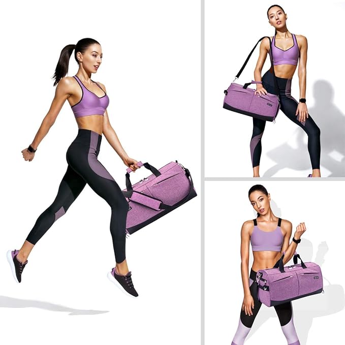 Kuston Sports Gym Bag with Shoes Compartment &Wet Pocket Gym Duffel Bag Overnight Bag for Men and Women-Purple