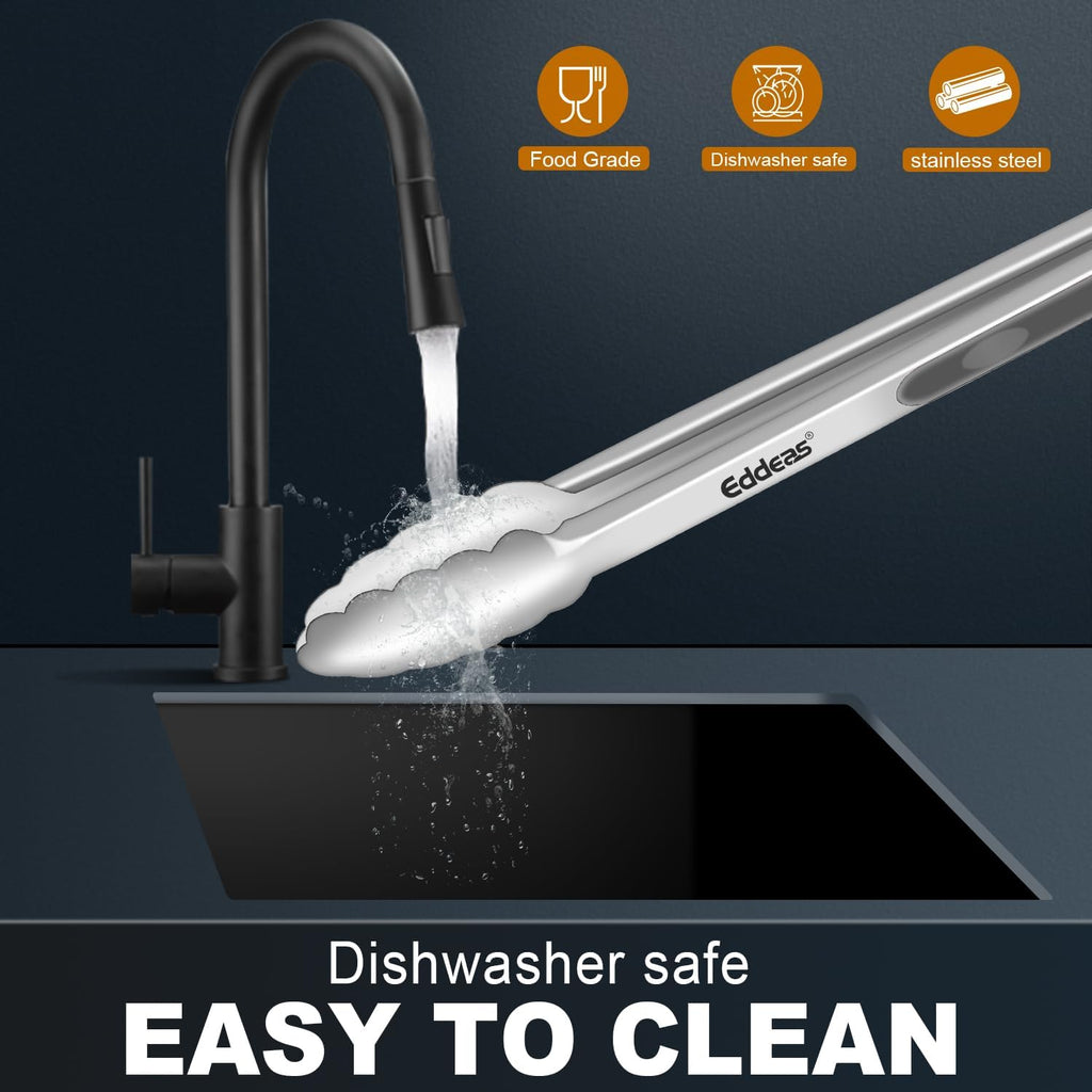 Tongs For Cooking - Heat Resistant 600 Degrees Stainless Steel Kitchen Tong,Heavy Duty Metal Locking Tongs - Perfect for Food, BBQ set of 3 (7",9" and 12") Grey