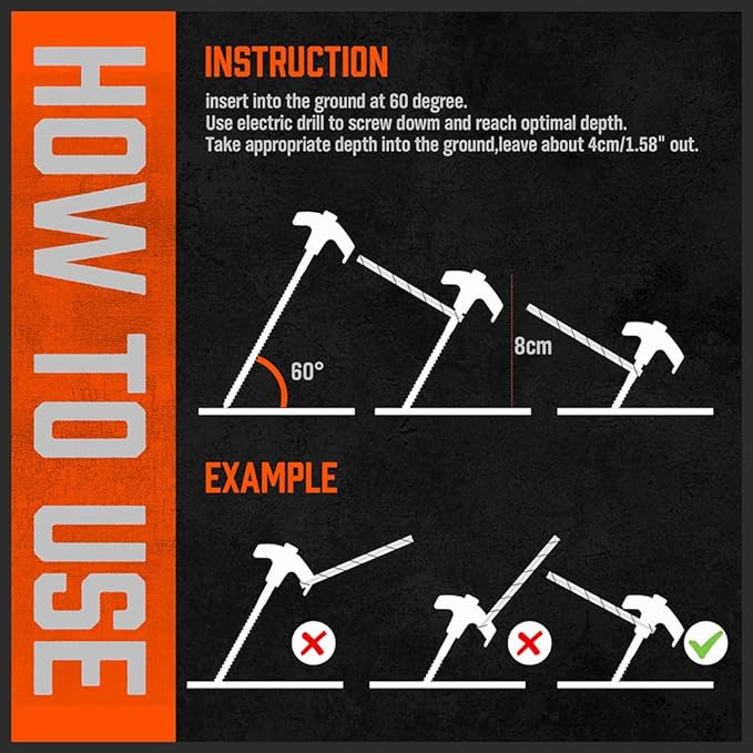 HORUSDY 26 Pack 8.07 Inch Heavy Duty Tent Stakes Tent Pegs Camping Stakes with with 4x13ft Rope & 1 Stopper T Pull Hook