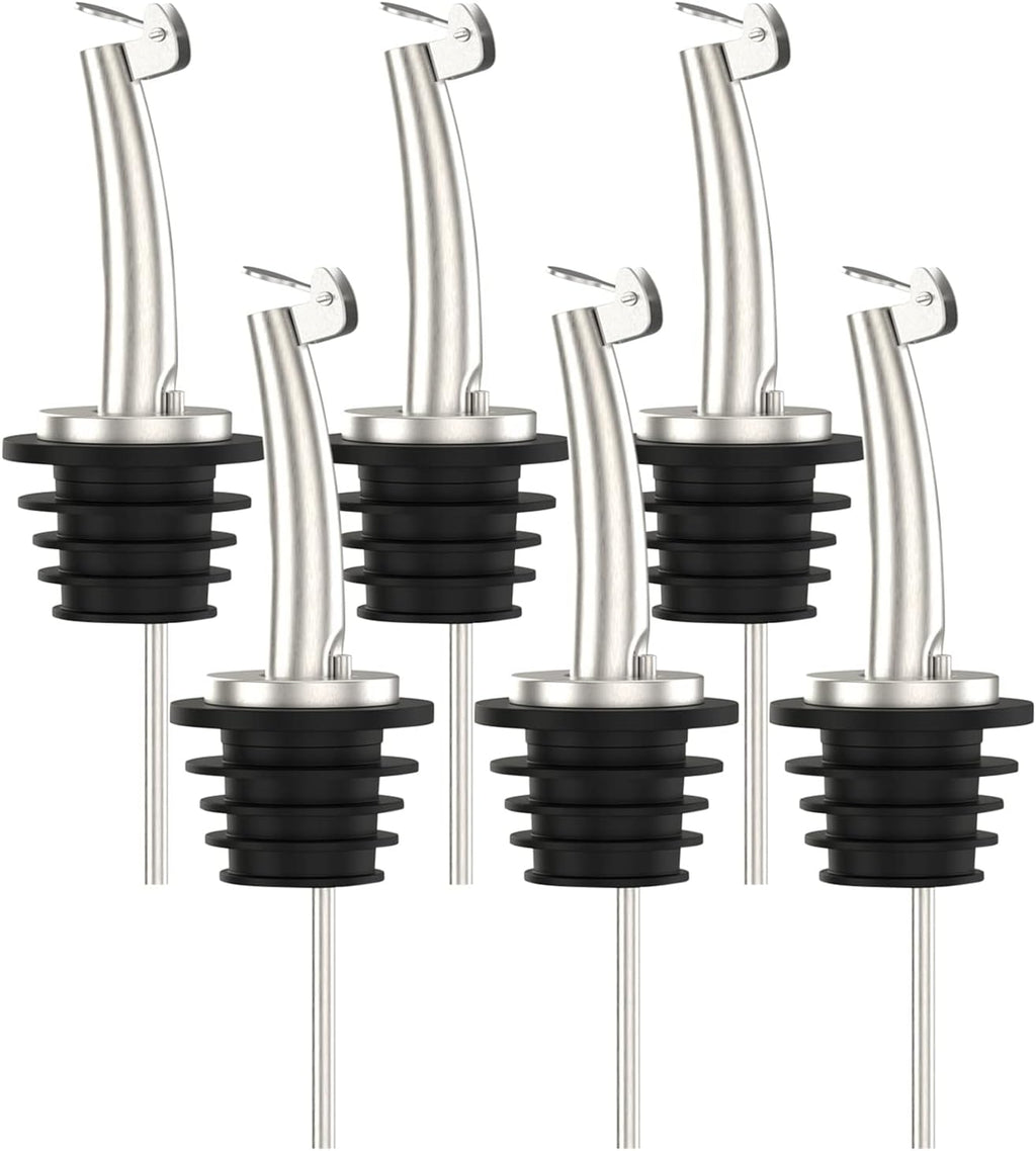 Axe Sickle 6 Pcs Oil Spout Liquor Bottle Pourer Spouts Stainless Steel Speed Pour Spouts for Olive Oil Dispenser Spout for About 3/4" Bottle Mouth, with Flip Top
