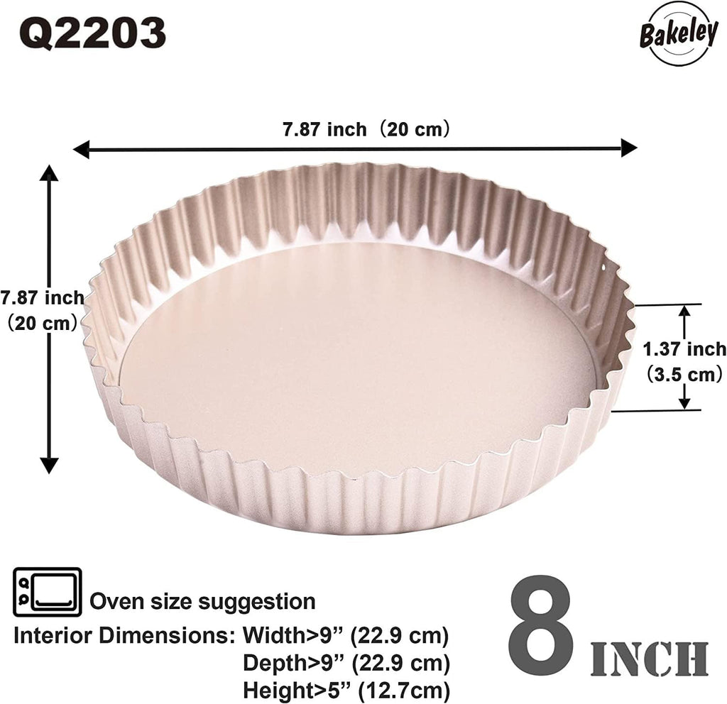 8-Inch Non-Stick Round Tart Pan with Removable Loose Bottom, Quiche Pan for Oven Baking (Champagne Gold)
