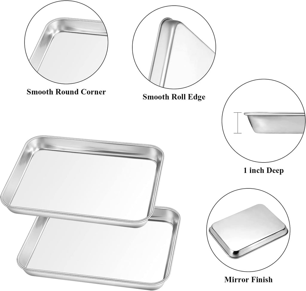 Baking Sheet with Rack Set, Yododo Set of 4 (2 Sheets + 2 Racks), Stainless Steel Cookie Sheet Baking Pan Tray with Cooling Rack, Non Toxic & Heavy Duty & Easy Clean - Size of 9 inch