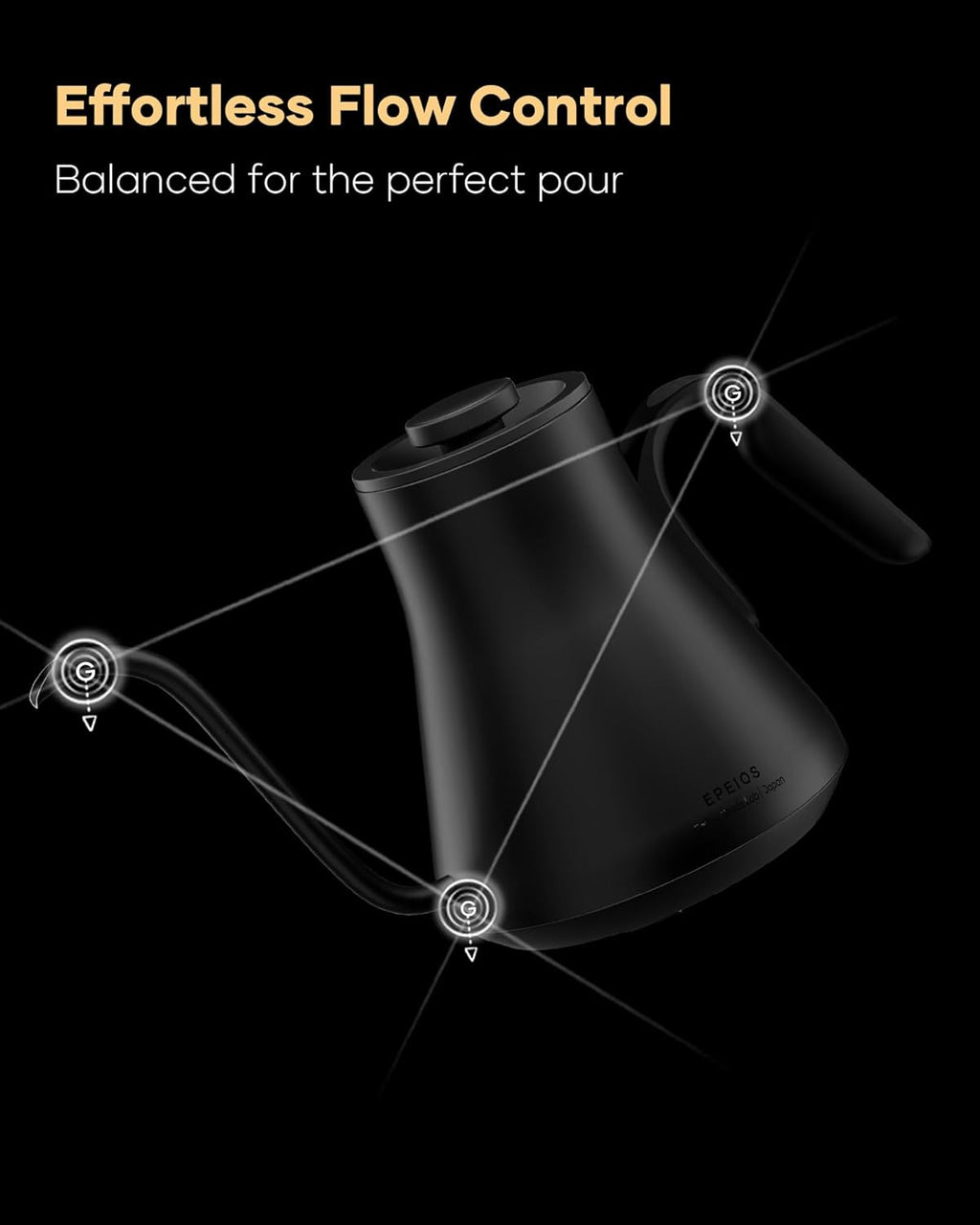 Cocinare FLOW B9 Gooseneck Electric Kettle, Precise Temperature Control for Pour-Over Coffee & Tea Brewing, Stainless Steel Interior, Rapid Heating for Boiling Water, 1500W/0.9L Matte Black