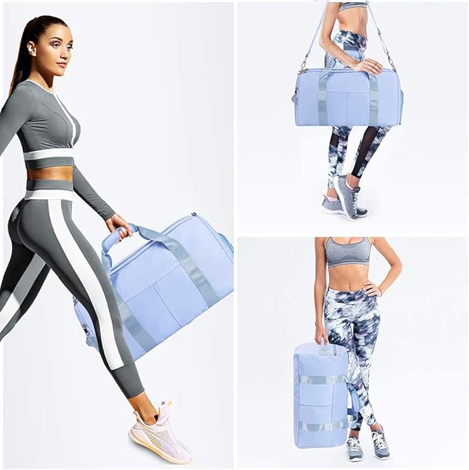 ICEIVY Gym Duffle Bag Dry Wet Separated Gym Bag Sport Duffle Bag Training Handbag Yoga bag with Extra Drawstring Backpack for man and women (Blue-Upgrade) Large